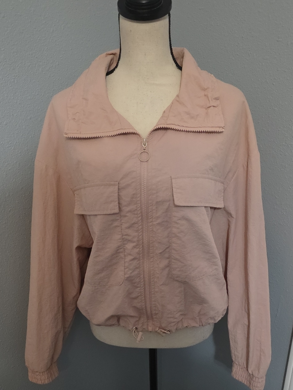 New Look Blush Zip-Up Cropped Nylon Jacket Sz XL